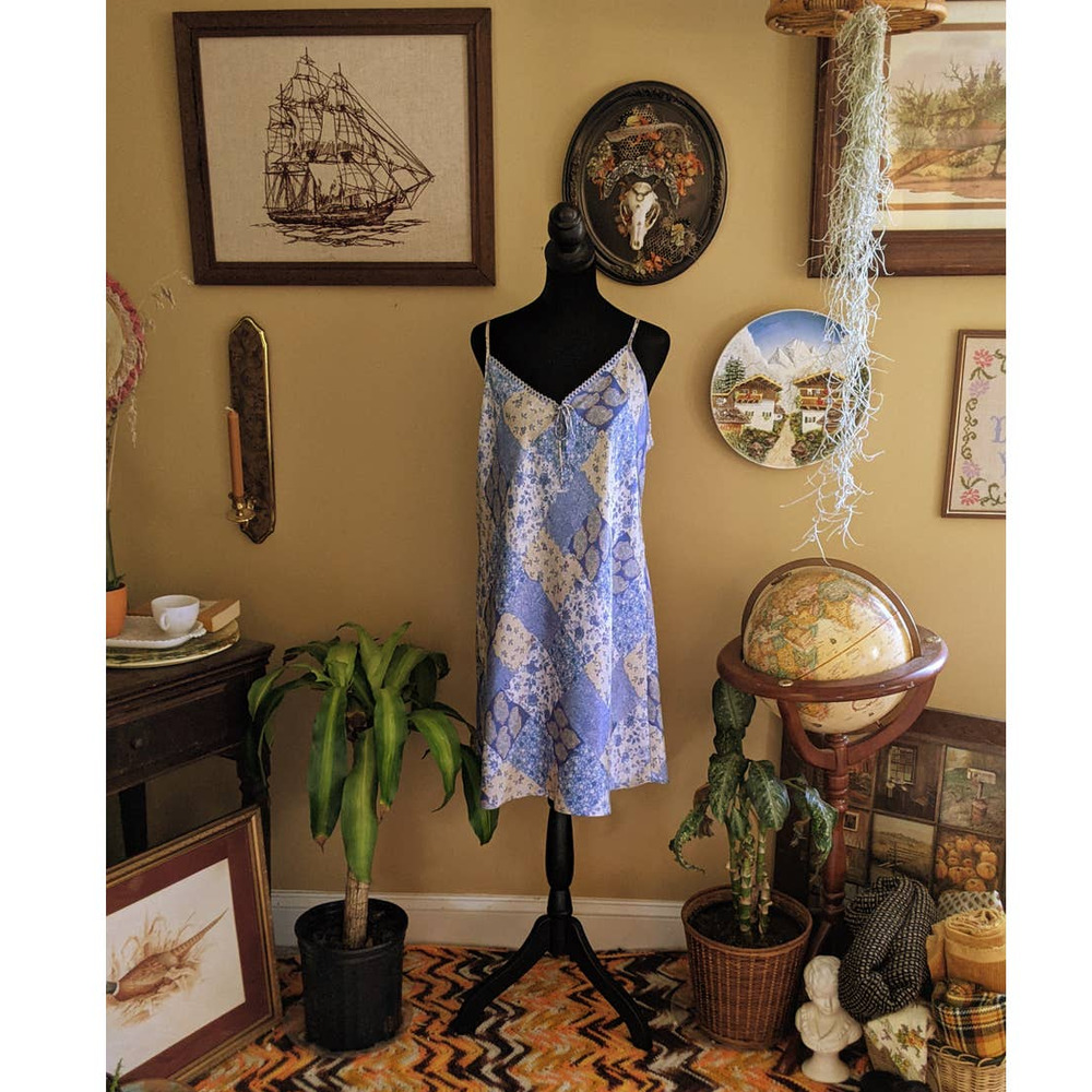 Y2K paisley patchwork slip dress and robe set